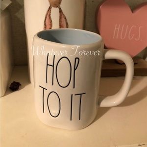 Rae Dunn hop to it Mug baby blue inside